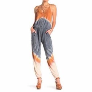 Young Fabulous & Broke Tie-Dye Spaghetti Strap Jumpsuit in Rust, Slate & Cream
